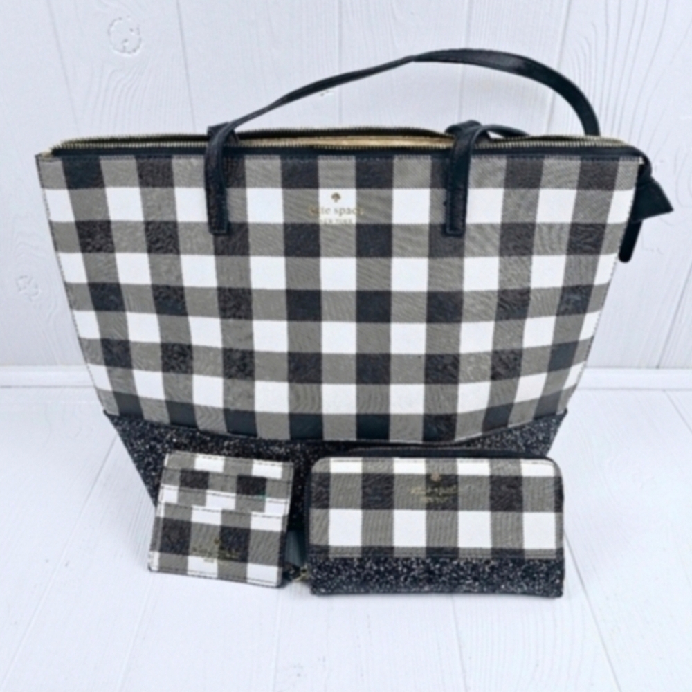 Kate Spade Black & White Buffalo Glitter 3 Piece Set